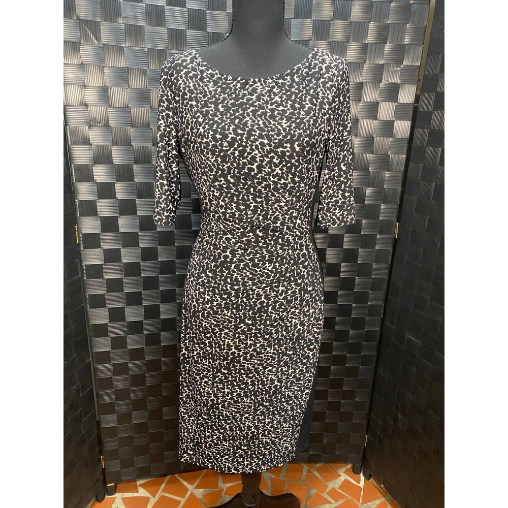 Lauren Ralph Lauren Sheath Dress Women 6 Black White Abstract Print Elbow Sleeve